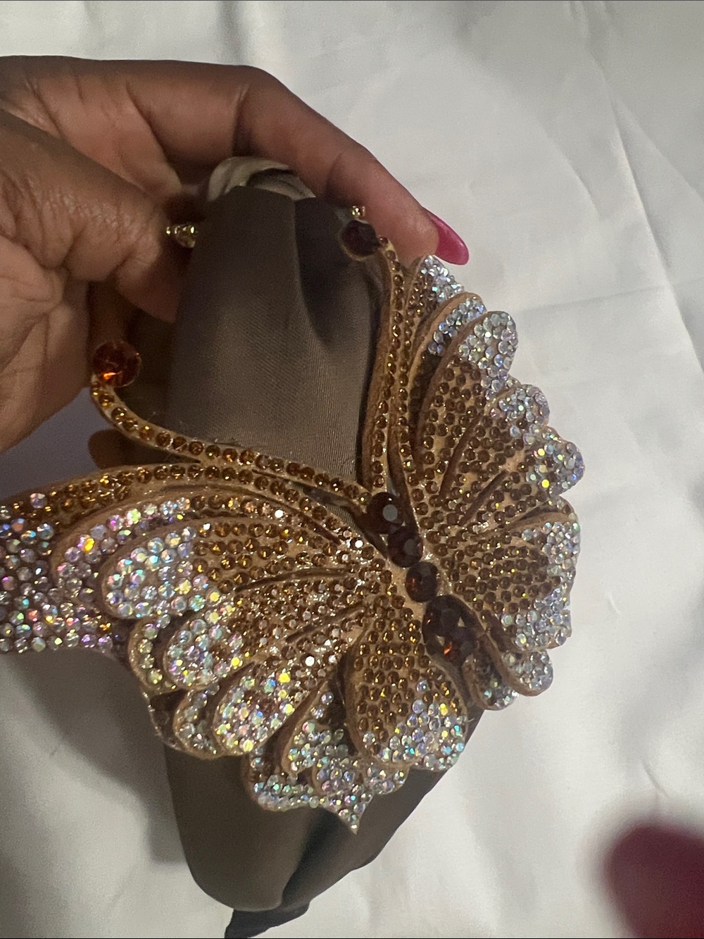 Embellished Butterfly Crystal Clutch Bag - Brown